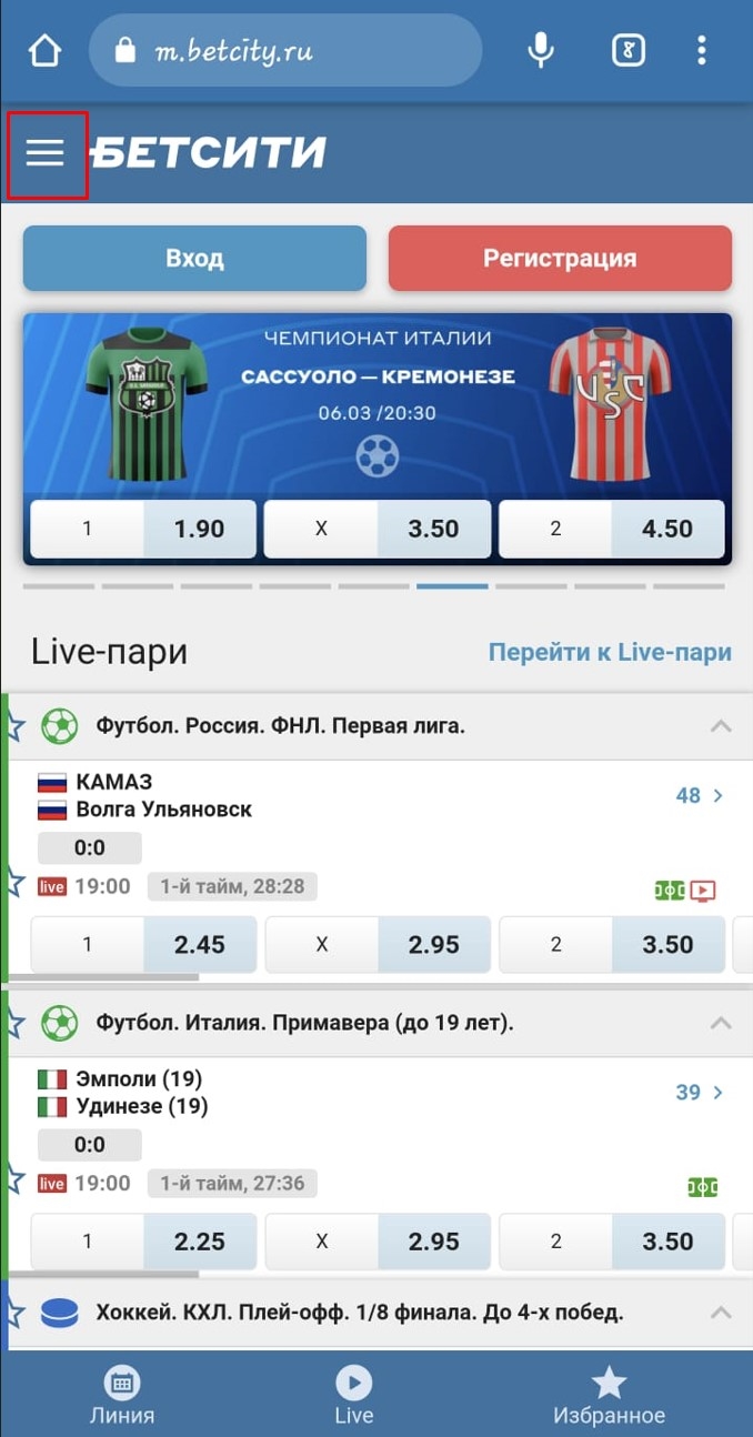 Мобильное приложение бетсити